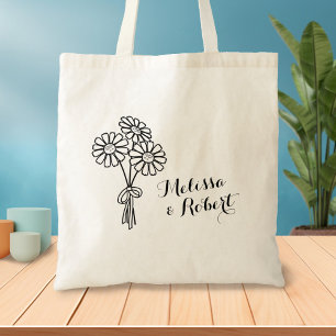 Elegant Floral Daisies Wedding Monogram Tote Bag