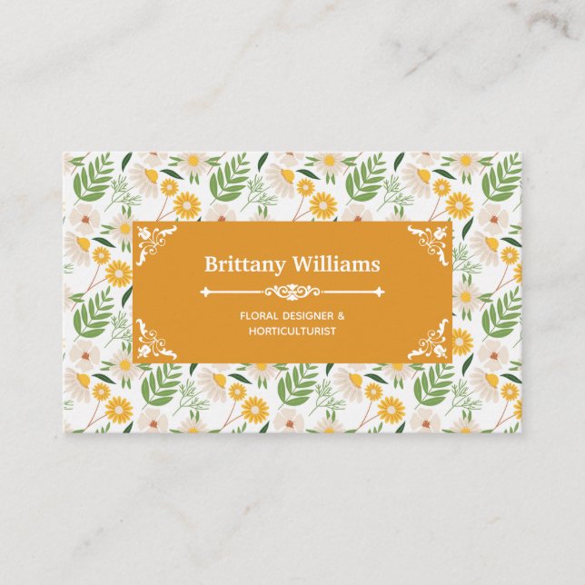 Elegant Floral Daisy Botanical Garden Pattern Business Card (Front)