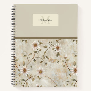 Elegant Floral Daisy Pattern Monogram Notebook