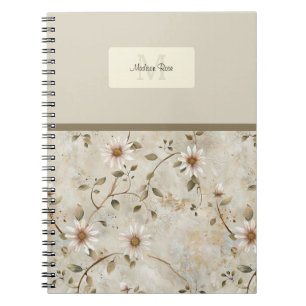 Elegant Floral Daisy Pattern Monogram Notebook