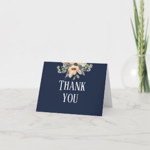 Elegant floral dark blue thank you card