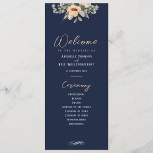Elegant floral dark blue, Wedding program Programme