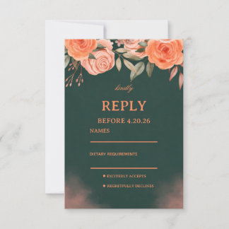 Elegant Floral Dark Green RSVP Card