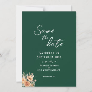 Elegant floral dark green Save the Date Magnetic Invitation