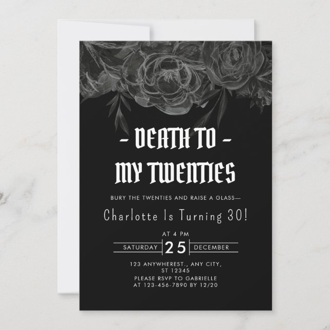 Elegant Floral Death to My Twenties 30th Birthday Invitation (Front)