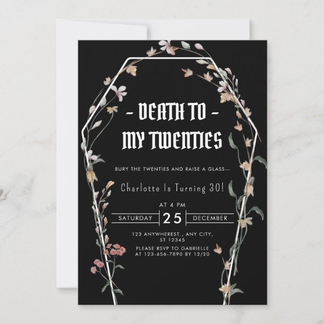 Elegant Floral Death to My Twenties 30th Birthday Invitation (Front)