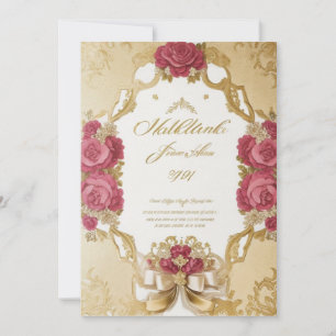 Elegant floral decoration frame gold foil wedding  invitation
