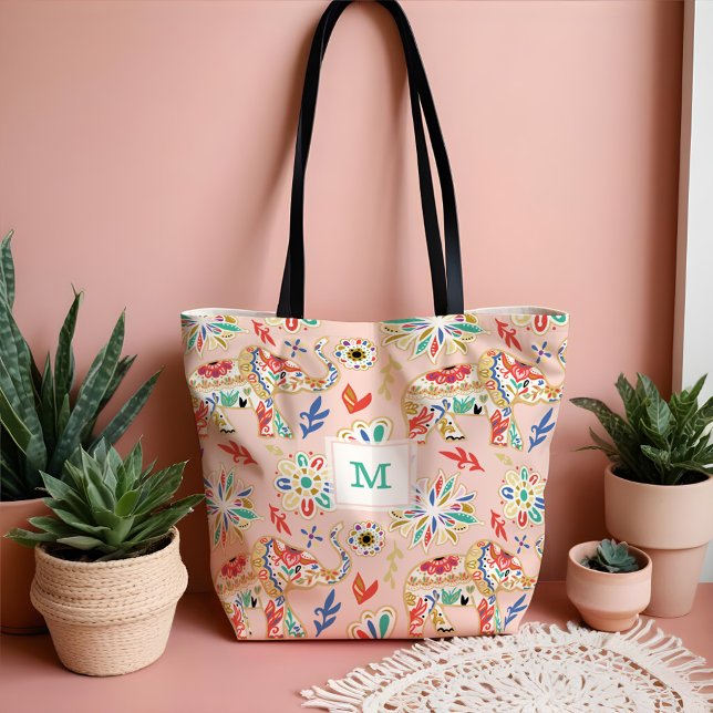 Elegant Floral Decorative Ornate Elephant Pattern Tote Bag (Elegant Floral Decorative Ornate Elephant Pattern Tote Bag)