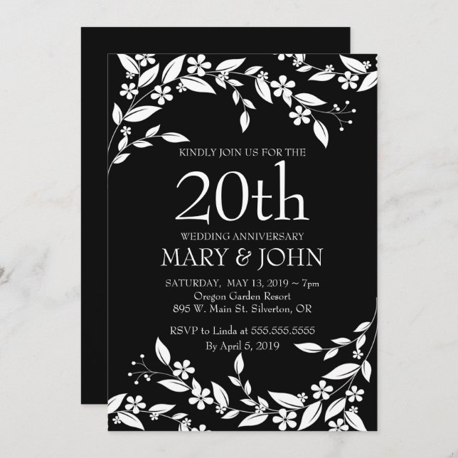 Elegant Floral design 20th Anniversary Invite (Front/Back)