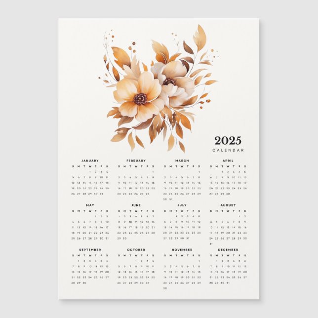 Elegant Floral Design Beige Magnetic Calendar (Front)