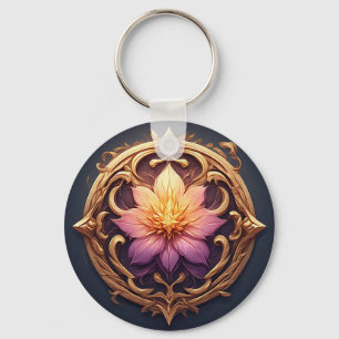 Elegant Floral Design Emphasizing Gold Details Key Ring