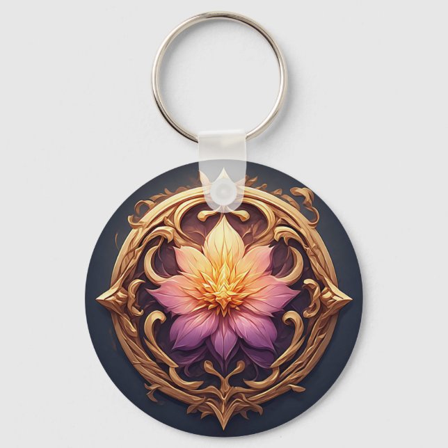 Elegant Floral Design Emphasizing Gold Details Key Ring (Front)