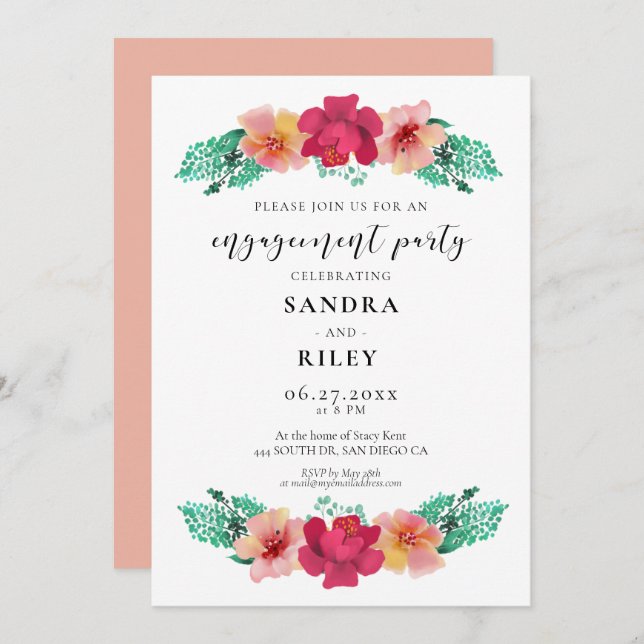 Elegant floral design Engagement party invitation (Front/Back)