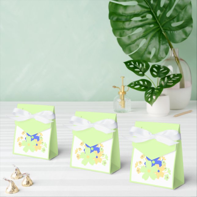 Elegant Floral Design in Green Yellow Blue Favour Box (Multiple)