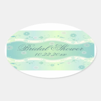 Elegant Floral Design Oval Bridal Shower Sticker G