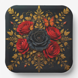 Elegant Floral Design Paper Plate