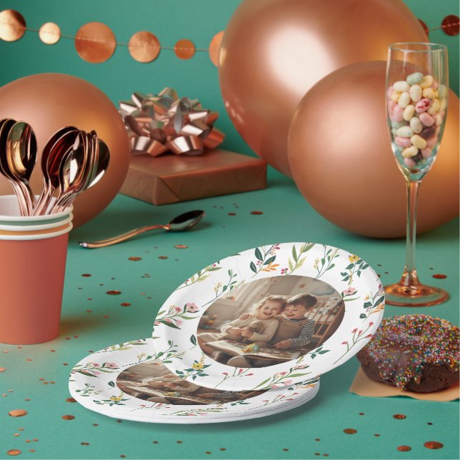  Elegant Floral Design Party Paper Plate (Multi)