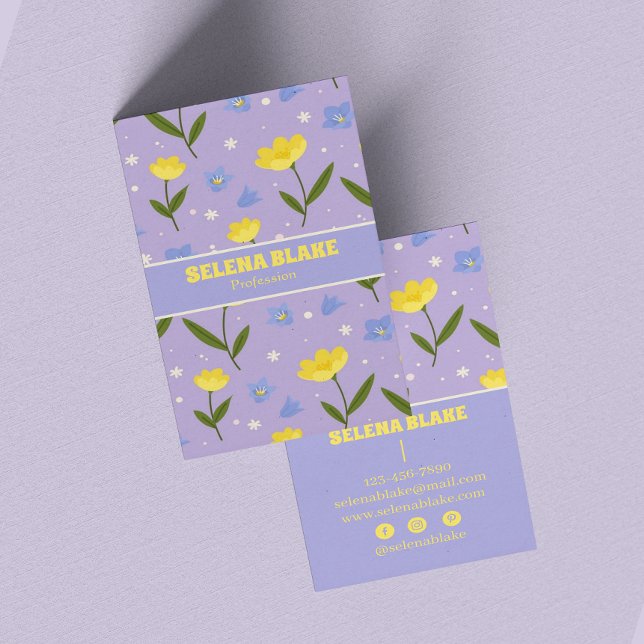 Elegant Floral Design - Purple & Yellow Theme Business Card (Creator Uploaded)