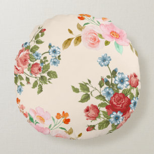 Elegant Floral Design Round Throw Pillow