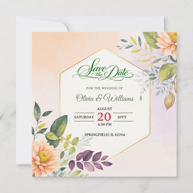 Elegant Floral Design  Save The Date (Front)