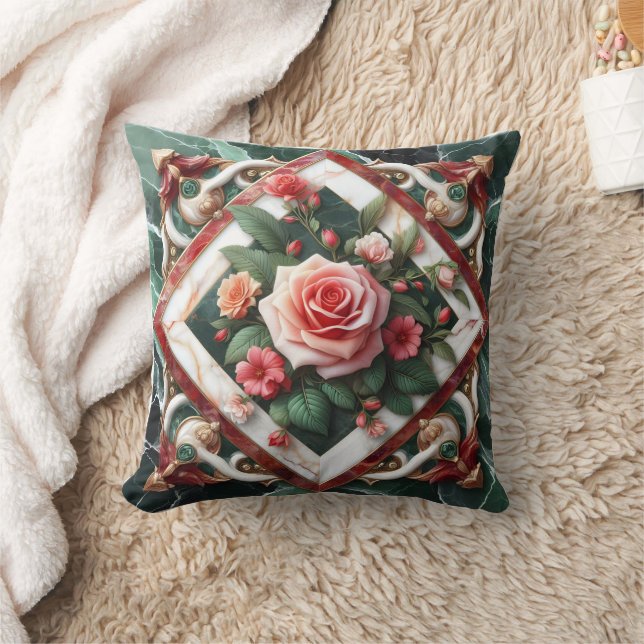 Elegant Floral Design With Painted Roses Display Cushion (Blanket)