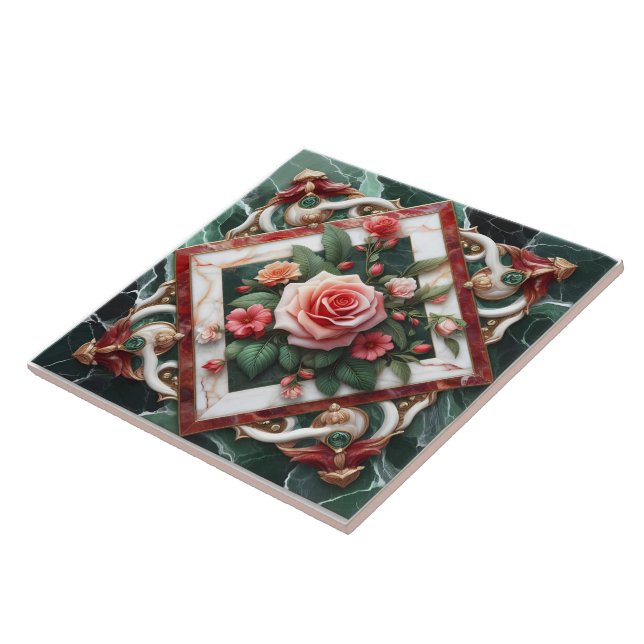 Elegant Floral Design With Painted Roses Display Tile (Side)