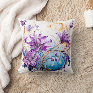 Elegant Floral Design With Purple and Blue Accents Cushion