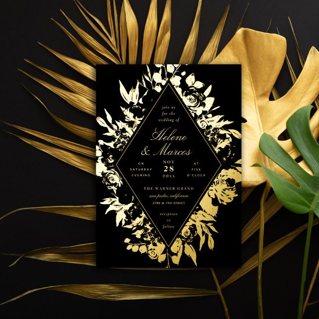 Elegant Floral Diamond Wedding Black Gold (Creator Uploaded)