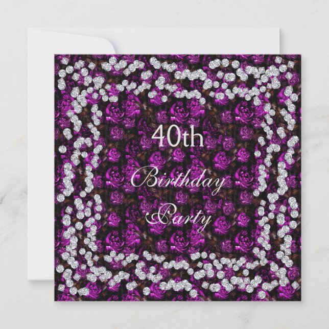 Elegant Floral & Diamonds 40th Birthday Invitation (Front)