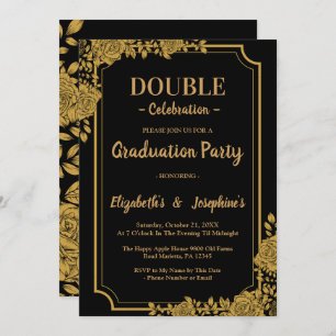 Elegant Floral double Celebration Graduation Party Invitation