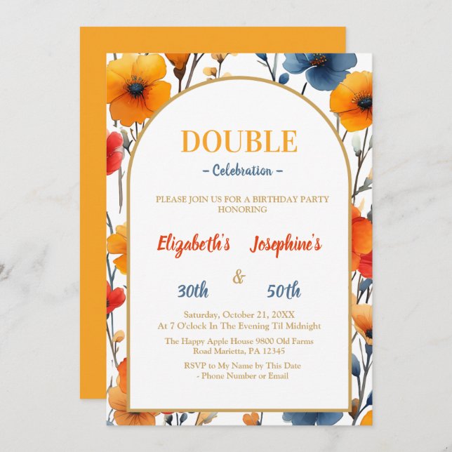 Elegant  Floral double joint birthday party Invitation (Front/Back)