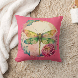 Elegant Floral Dragonfly Cushion