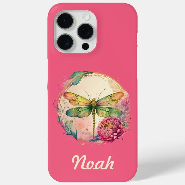 Elegant Floral Dragonfly w/ Custom Name Case-Mate iPhone Case (Back)