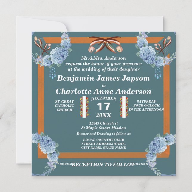Elegant Floral Dream Catcher Customised Wedding   Invitation (Front)