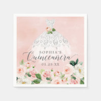 Elegant Floral Dress Quinceanera Napkins