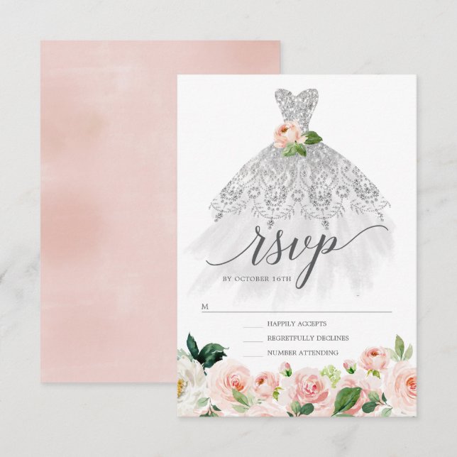 Elegant Floral Dress Quinceanera RSVP Invitation (Front/Back)