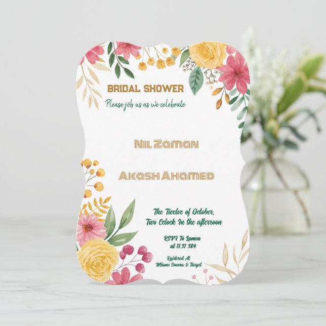 Elegant Floral Dual Name Bridal Shower Invitation (Standing Front)