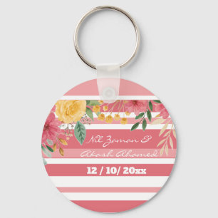 Elegant Floral Dual Name Bridal Shower Key Ring