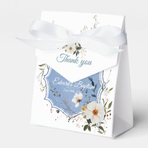 Elegant Floral Dusty Blue Baptism Favour Box