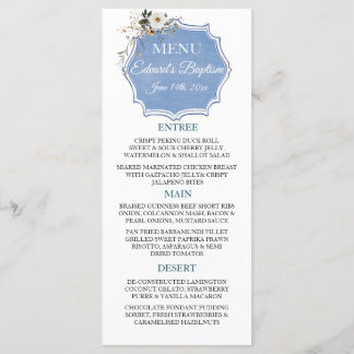 Elegant Floral Dusty Blue Baptism Menu