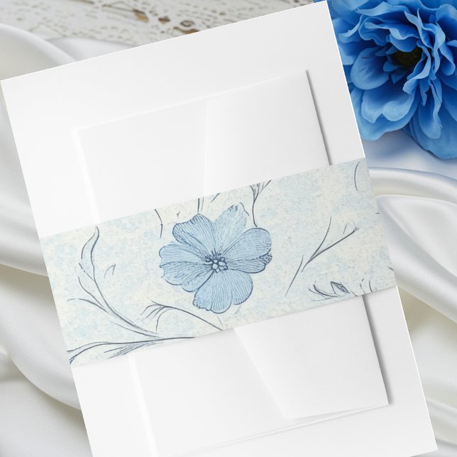 Elegant Floral Dusty Blue Botanical Spring Wedding Invitation Belly Band (Creator Uploaded)