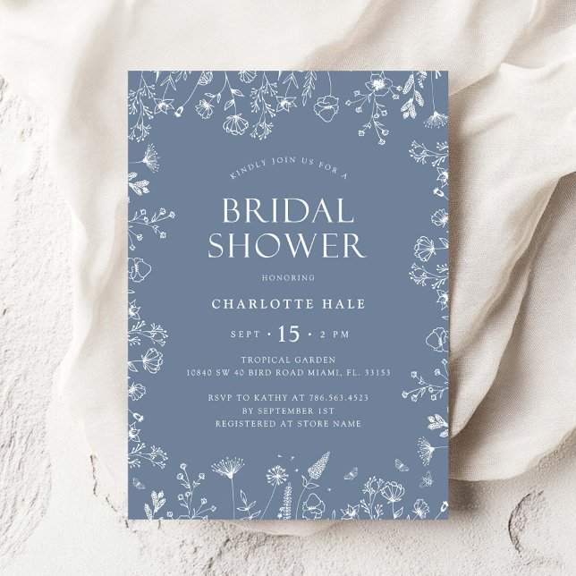 Elegant Floral Dusty Blue Bridal Shower  Invitation (Creator Uploaded)