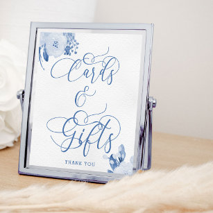 Elegant Floral Dusty Blue Cards and Gifts Sign
