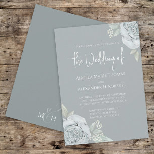 Elegant Floral Dusty Blue Classic Rose Flowers Invitation