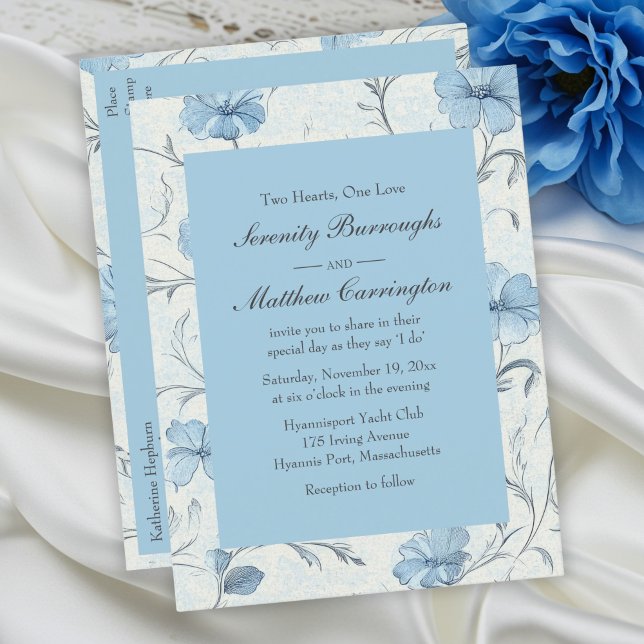 Elegant Floral Dusty Blue Country Garden Wedding Invitation Postcard (Creator Uploaded)