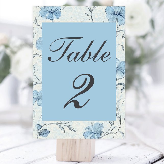 Elegant Floral Dusty Blue Country Garden Wedding Table Number (Creator Uploaded)
