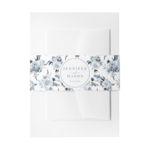 Elegant floral dusty blue grey Wedding Invitation Belly Band