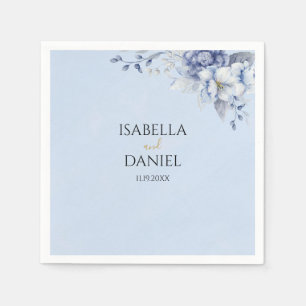 Elegant Floral Dusty Blue Powder Blue Wedding Napkin