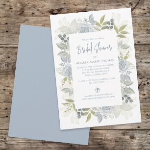 Elegant Floral Dusty Blue Rose Bridal Shower Rose Invitation