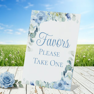 Elegant Floral Dusty Blue Roses Wedding Favours Pedestal Sign